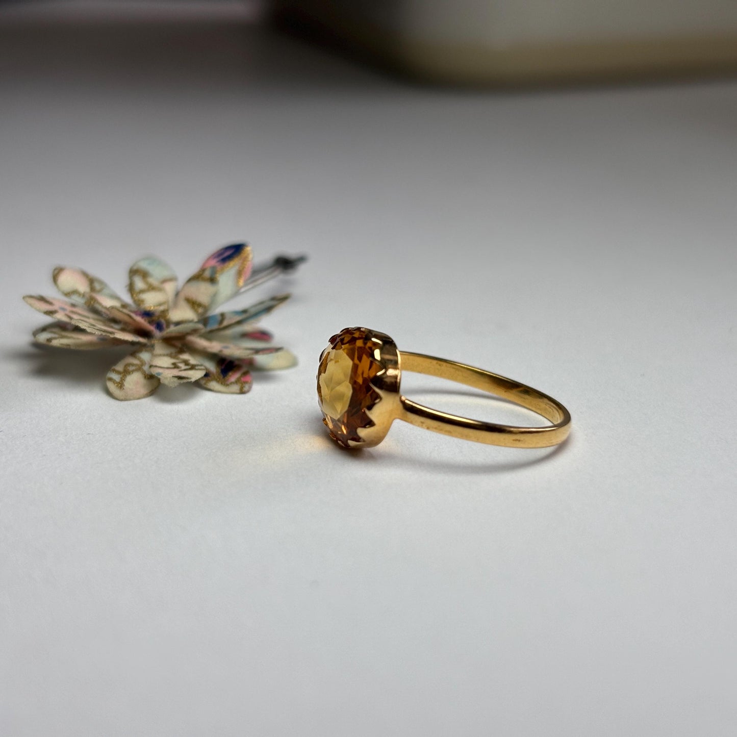 18k Solid Gold Ring with Natural Rose Cut Citrine | Genuine Citrine Gemstone Ring for Her| Recycled Gold Handmade Ring| November Birthstone