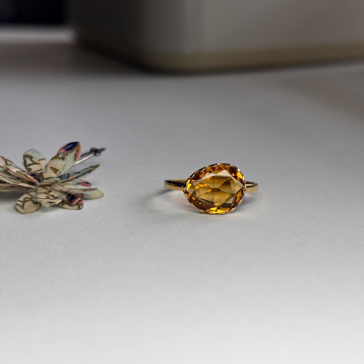 18k Solid Gold Ring with Natural Rose Cut Citrine | Genuine Citrine Gemstone Ring for Her| Recycled Gold Handmade Ring| November Birthstone