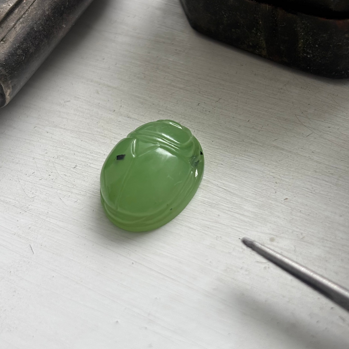 Nephrite Jade Scarab 16X12mm Oval