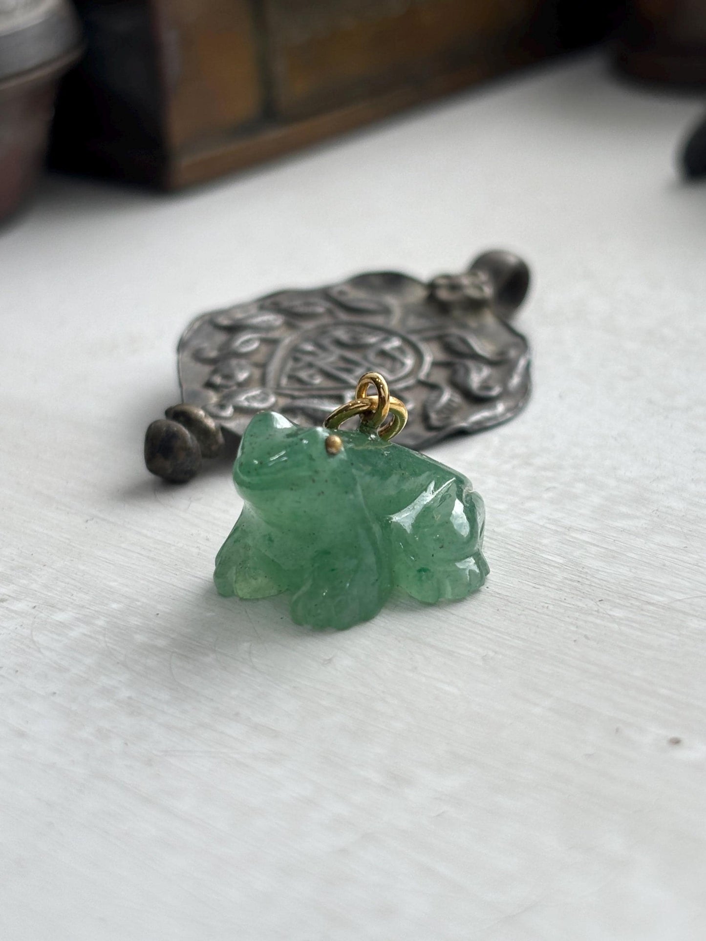 Handcarved Green Aventurine Pendant | Solid Gold Bail & Loop | Natural Gemstone Necklace | Healing Crystal Jewelry
