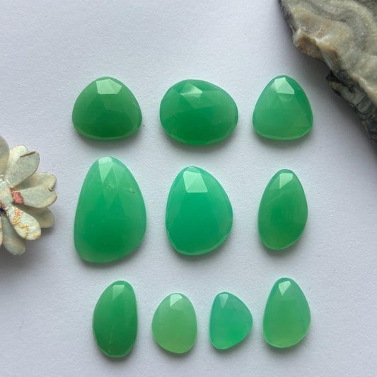 GREEN CHRYSOPRASE Gemstone Rose Cut : Natural Untreated Unheated Chrysoprase Uneven Shapes & Sizes Above 10MM