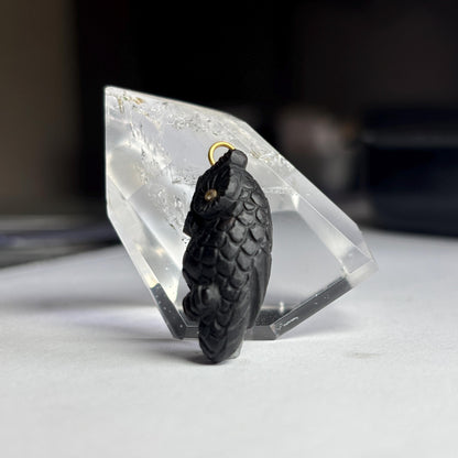 Black Onyx Owl Pendant in Solid Gold & Silver with Diamond Eyes – Handcarved Owl Charm – Fine Gemstone Animal Jewelry – Gold Owl Necklace