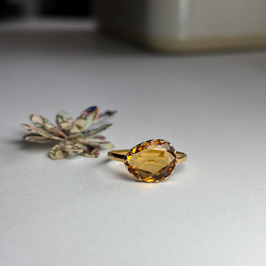 18k Solid Gold Ring with Natural Rose Cut Citrine | Genuine Citrine Gemstone Ring for Her| Recycled Gold  Handmade Ring| November Birthstone