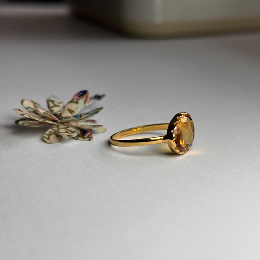 18k Solid Gold Ring with Natural Rose Cut Citrine | Genuine Citrine Gemstone Ring for Her| Recycled Gold  Handmade Ring| November Birthstone