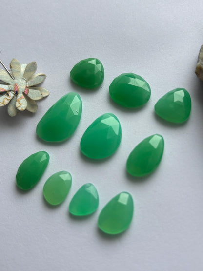 GREEN CHRYSOPRASE Gemstone Rose Cut : Natural Untreated Unheated Chrysoprase Uneven Shapes & Sizes Above 10MM