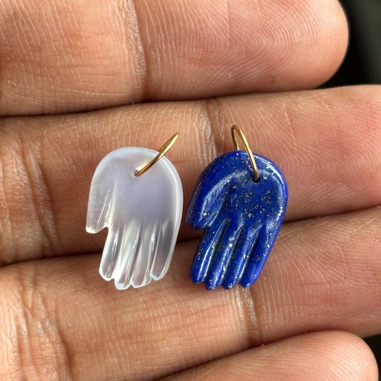 Gemstone Hamsa Hand Charm Pendant 14k Solid Gold Loop For Chains  - Healing Stone Spiritual Pendant - Meaningful Jewelry Gift