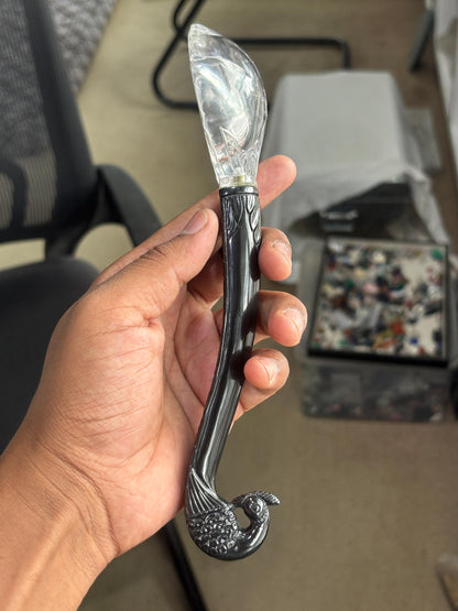 Mughal Artifact-Inspired Handcarved Spoon | Rock Crystal & Black Jade Stone | Unique Carved Spoon | Historical Decor | Collector Gift