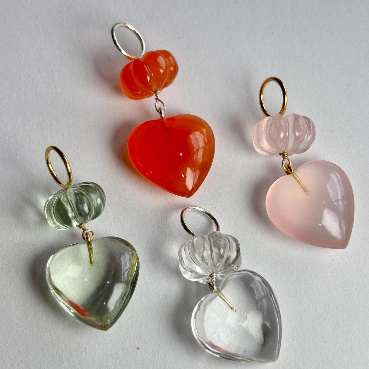 Handcarved Gemstone Pendant | Natural Melon Bead & Heart Charm | Unique Gemstone Necklace | Healing Crystal Jewelry Gift for Her
