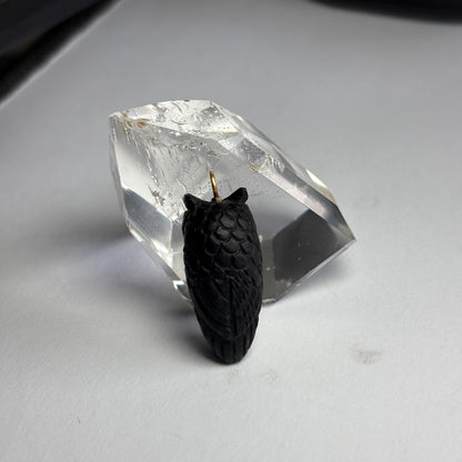 Black Onyx Owl Pendant in Solid Gold & Silver with Diamond Eyes – Handcarved Owl Charm – Fine Gemstone Animal Jewelry – Gold Owl Necklace