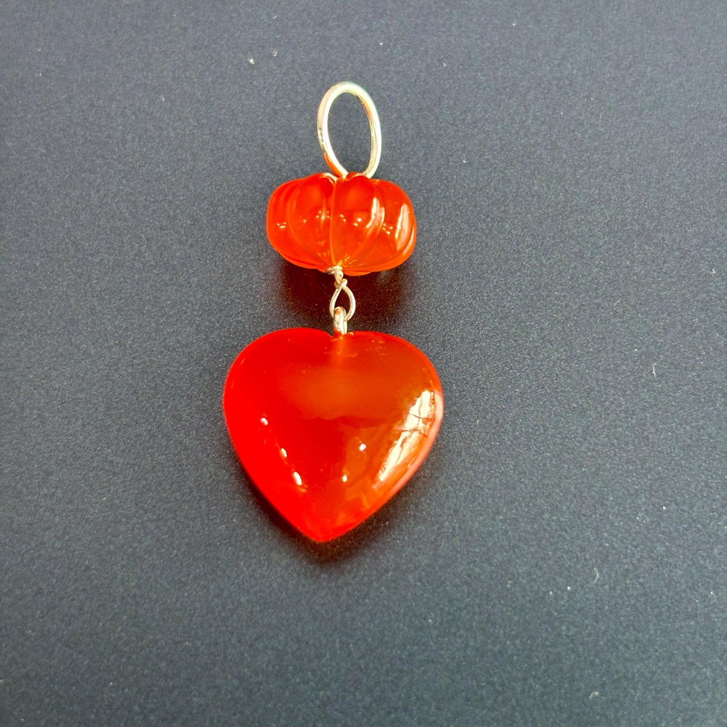Handcarved Gemstone Pendant | Natural Melon Bead & Heart Charm | Unique Gemstone Necklace | Healing Crystal Jewelry Gift for Her