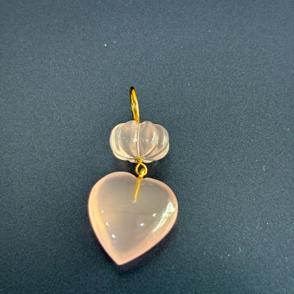 Handcarved Gemstone Pendant | Natural Melon Bead & Heart Charm | Unique Gemstone Necklace | Healing Crystal Jewelry Gift for Her